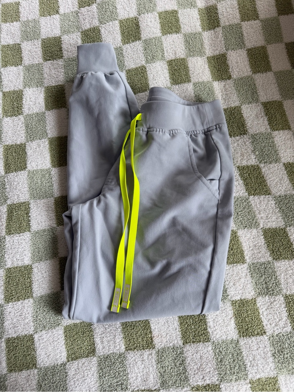 Figs Light Gray Joggers with Neon Yellow Drawstrings